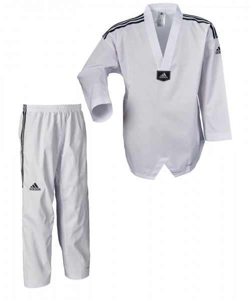 adidas Taekwondoanzug, adi Fighter Eco mit Streifen, weißes Revers